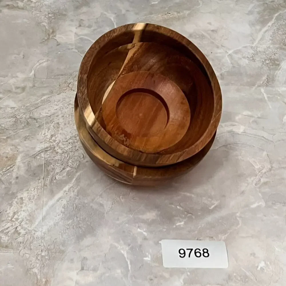 Wooden Tealight Candle Holders Set of 2 4.5 in Acai Wood Modern Minimalist MCM